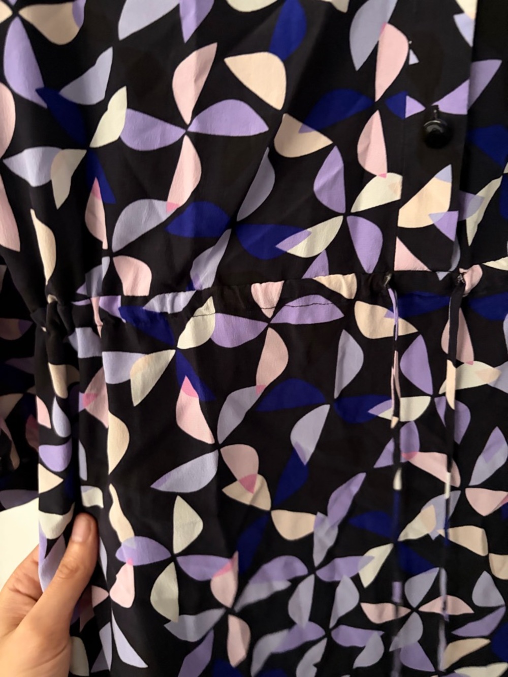 Kate Spade 100% Silk Spinner Shirtdress Geometric Print Drawstring Dress - Large - Picture 11 of 13